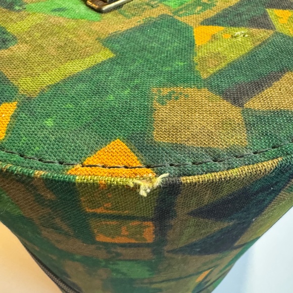 Vintage 60s Blondy wig/hat case, groovy green yellow abstract, drum shaped - Picture 11 of 13